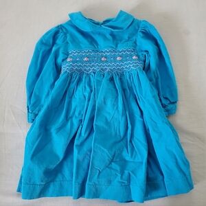 Mom & Me Smocked Blue Corduroy Long Sleeve Kids Dress 24 Months
